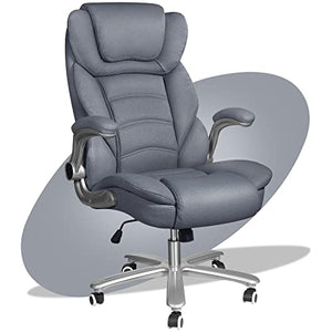 Sucrever Executive Office Chair, Big and Tall 400lbs, High Back Leather Chair Lumbar Support, Adjustable Armrest, Grey/Blue