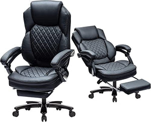 Kasorix Big and Tall Executive Office Chair with Footrest - 400lbs Capacity, Faux Leather, Black