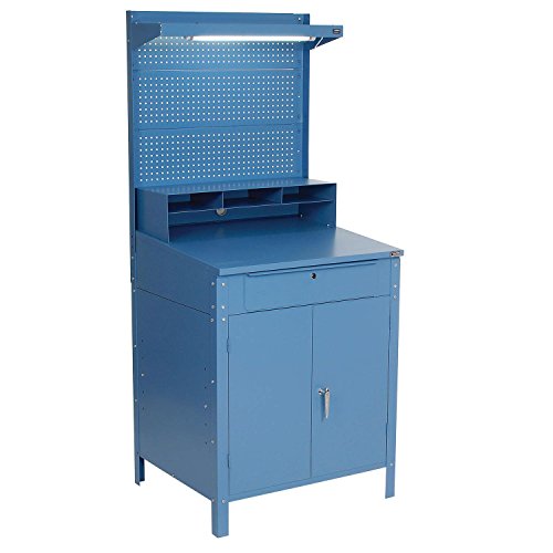 Shop Desk w/Lower Cabinet, Pigeonhole Compartment w/Pegboard Riser, 34-1/2"W x 30"D x 80"H, Blue