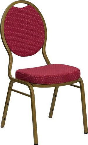 LIVING TRENDS Marvelius Teardrop Back Banquet Chair - 20 Pack, Burgundy Patterned Fabric, Gold Frame