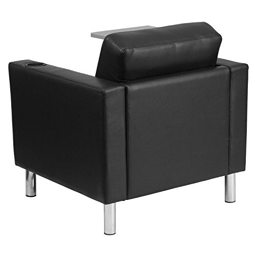 Flash Furniture Black Leather Guest Chair with Tablet Arm, Tall Chrome Legs and Cup Holder