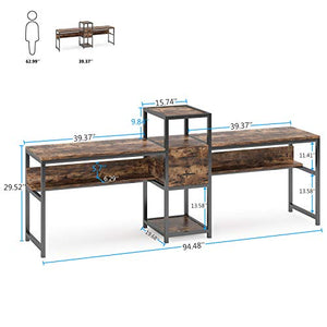 Tribesigns 94.5” Two Person Desk with 2 Drawers, Double Computer Desk for Two with Storage Shelves, Extra Long Workstation for Home Office