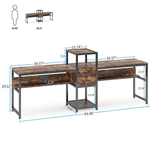 Tribesigns 94.5” Two Person Desk with 2 Drawers, Double Computer Desk for Two with Storage Shelves, Extra Long Workstation for Home Office