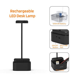 None Desk Lamp for Office Small Desk Light Black Rechargeable Gooseneck Pen Holder