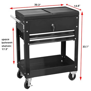 Torin ATC310B-1 Service Utility Tool Cabinet Cart - Black, 2 Drawer Slide Top, 350 lbs