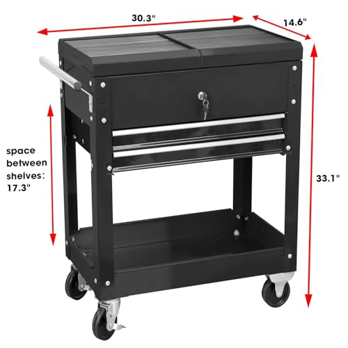 Torin ATC310B-1 Service Utility Tool Cabinet Cart - Black, 2 Drawer Slide Top, 350 lbs