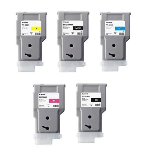 Canon PFI-320 Pigment Ink Tank Bundle (Matte Black, Cyan, Magenta, Yellow, Black) in Retail Packaging