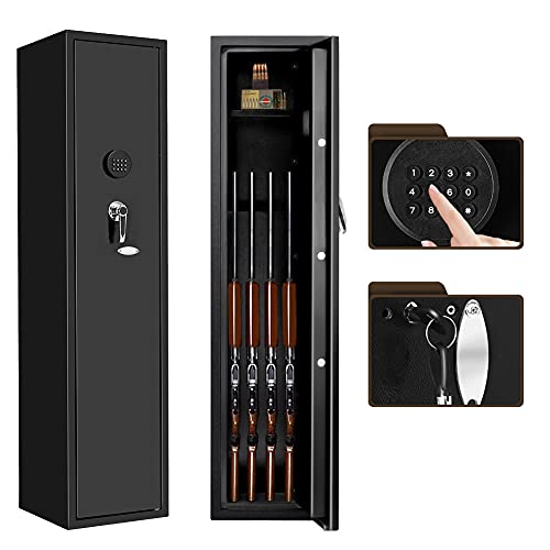 4 Rifle Safe Electronic Rifle Gun Safe, Long Gun Shotgun Rifle Safe for Home and Pistol, Large Metal Steel Rifle Cabinet with Quick Access Lock, Greenvelly Brand