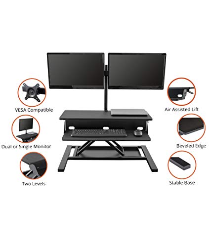 Stand Up Desk Store AirRise Pro 2.0 Two Tier Standing Desk Converter with Dual Monitor Mount (Black, 32")