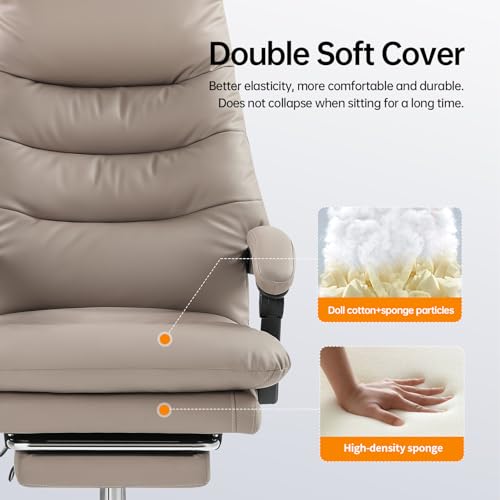 SOFTREST Ergonomic Executive Office Chair with Foot Rest - High Back, Reclining, Pu-Leather, Khaki