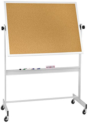 Best-Rite Deluxe Reversible Mobile Whiteboard, Combo Porcelain Markerboard/Natural Cork Bulletin, Aluminum Trim, Panel Size 4 x 6 Feet (668AG-DC)