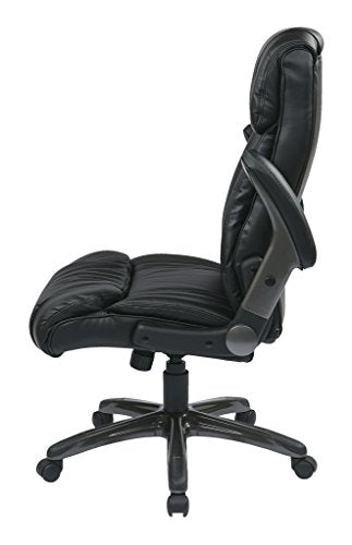 Office Star High Back Bonded Leather Executives Chair with Padded Flip Arms and Titanium Coated Accents, Black