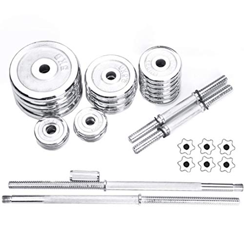 Pubota Adjustable Weight Dumbbell Set, Free Weight Set with Connecting Rod 50KG/110LB Fitness Equipment Combination Extended Strength Training (Silver)