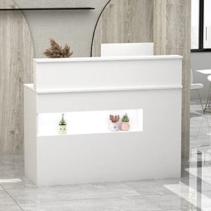 ECACAD Reception Desk with Light, Display Shelf, Lockable Drawers, Keyboard Tray, White (47.2”W x 19.7”D x 39.2”H)