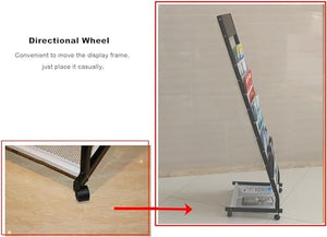 WEBERT Floor Standing Magazine Rack 6-Layer Brochure Display Stand with Wheels