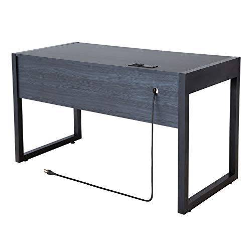 M MAJOR-Q 99400-4827JET Tone 52" W Computer Desk with Two Drawers, Power Outlet, USB Ports-Sturdy Wooden Study, Home Office Writing Laptop Table Blue Finish, Dark Grey and Black