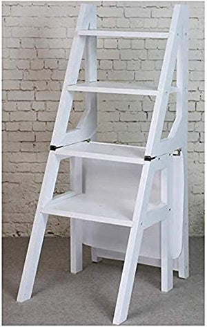 LUCEAE Folding Wooden Step Stool with Wide Tread and Non-Slip Surface - White