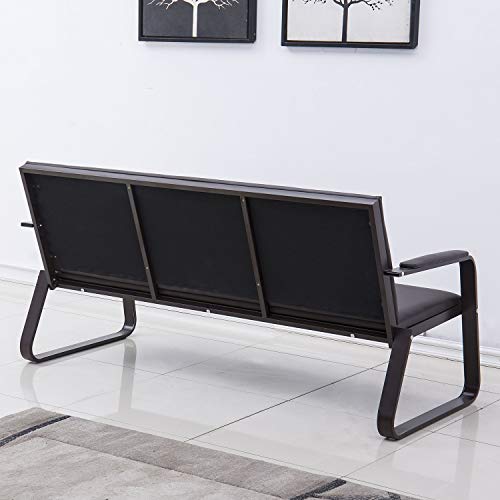 Bestmart PVC Leather 3PCS Office Reception Sofa Set Executive Side Waiting Room Visitor Guest Sofa,Dark Brown