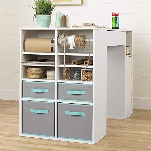 South Shore Crea Counter-Height Craft Table with Scratchproof Surface and Interchangeable Modules - 4 baskets included, Pure White