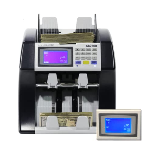 AB7500 by AccuBANKER Dual Pocket Mixed Bill Value Counter- Mixed Denomination, Multi Currency, Value Counter & Sorter. Bank Grade Money Counter & Counterfeit Detector Machine. Up to 1200 bills per min