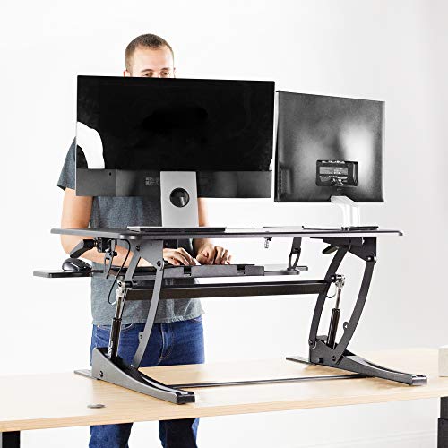 VIVO Black Height Adjustable 36 inch Stand Up Desk Converter Workstation, Quick Sit to Stand Tabletop Monitor Riser with Extra Large Keyboard Tray, DESK-V000V2