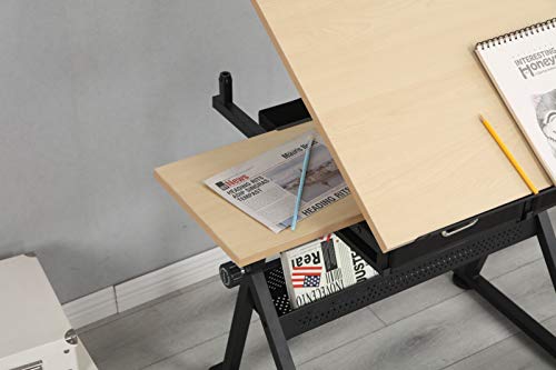 hebaotong Height Adjustable Drafting Draft Desk Drawing Table Desk, Tiltable Tabletop Art Craft Work Station with Stool, Storage Drawer for Reading, Writing Art Craft Work Station