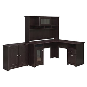 Cabot L Shaped Desk, Hutch, and Low Storage Cabinet with Doors