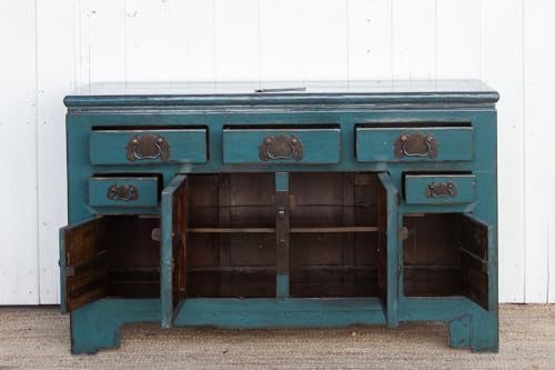 Lschool Blue Lacquered Tianjin Credenza - Handcrafted Storage Cabinet