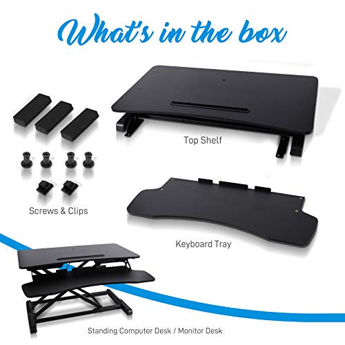 Height Adjustable Computer Desk Stand - Portable Computer Sit / Stand Desk with Quick Setup Pop-up Design, Stain-Resistant, Provides Spacious Work Area & No Assembly Required - Pyle PDRIS14