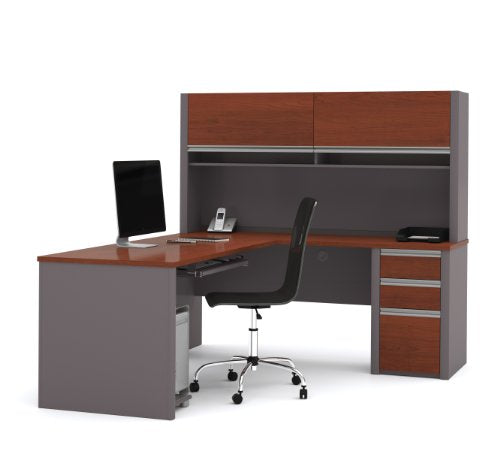 Bestar Connexion L-Shaped with Hutch Workstation Kit, Bordeaux/Slate