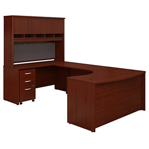 Bush Business Furniture Series C 60W Left Handed Bow Front U Shaped Desk with Hutch and Storage in Mahogany