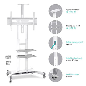 ONKRON Mobile TV Stand for 50" - 86" TVs up to 200 lbs - Adjustable Portable - White