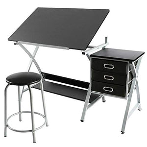 Adjustable Drafting Craft Table Art Drawing Desk Board Storage Artist with Stool