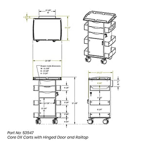 TrippNT Core DX Cart with White Drawers, Hinged Door, and Railtop