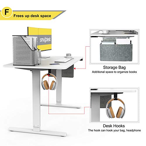 Standing Desk Electric Height Adjustable Desk, Sit Stand Desk Home Office Workstation Computer Stand Up Desk with Storage Bag and Hook (48" x 24" Splice Desktop, White)