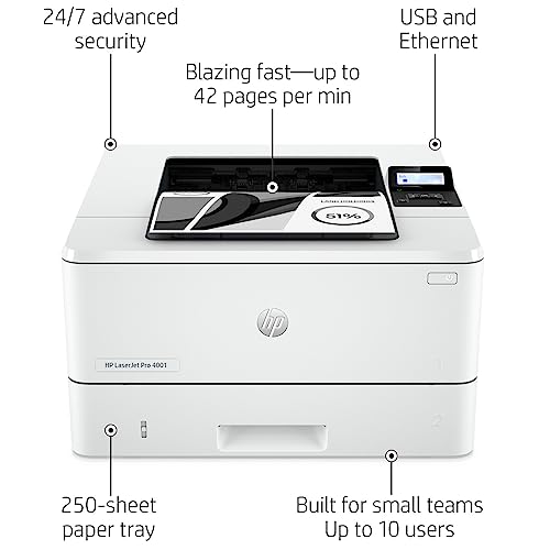 HP Laserjet Pro 4001n Monochrome Laser Printer - Print Only - 42 ppm, 1200 x 1200 dpi, Mobile Printing