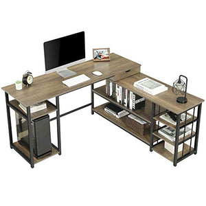 Sedeta L Shaped Computer Desk, 59 Inch Corner Computer Desk with Storage Shelves and Drawer, Study Writing Desk Table Workstation for Home Office, Vintage Walnut