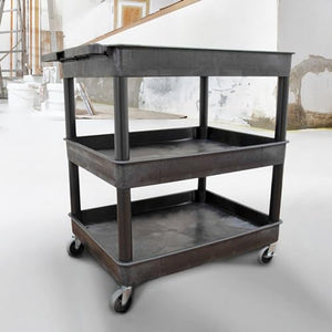 Stand Steady Tubstr Large 3 Shelf Utility Cart | Made in USA | Heavy Duty | Holds 300 lbs. | Storage & Rolling Tool Cart (32 x 24in / Black)