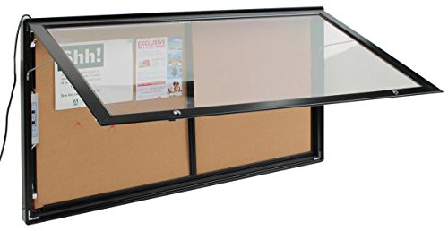 Displays2go Enclosed Message Board with Locking Swing-Open Door, LED Light and Rubber Gasket - Black, Powder-Coated Aluminum (ODMBIL5227)