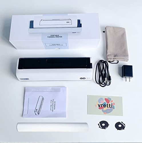 vretti A4 Wireless Bluetooth USB Portable Printer Compatible with Android and iOS Phone Support 8.5×11 Inches Thermal Paper for Outdoors Home Office Travel Students and Cars Printing