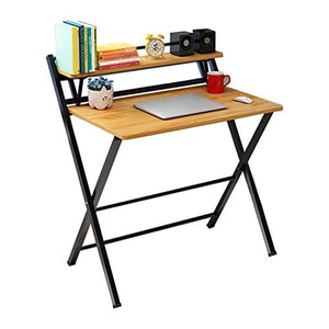JEI-MEN Modern Folding Desk for Small Space, Laptop Table, Study, Writing, Student and Home Office Organization, Industrial Metal Frame with Premium Desktop Surfaces, Khaki/Black