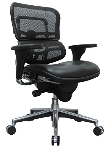 Eurotech Seating Ergohuman LEM6ERGLO(N) Mid Leather Seat/Mesh Back Swivel Chair, Black