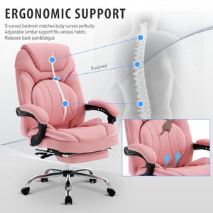 Linting Reclining Office Desk Chair with Footrest and Back Support - PU Leather, Pink, 300lbs - Managerial Executive Chair