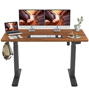FEZIBO Height Adjustable Electric Standing Desk, 55 x 24 Inches Stand Up Table, Sit Stand Home Office Desk with Splice Board, Black Frame/Espresso Top