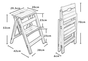 LUCEAE Folding Wooden Step Stool, 2 Steps, Non-Slip Tread, Portable Footstool