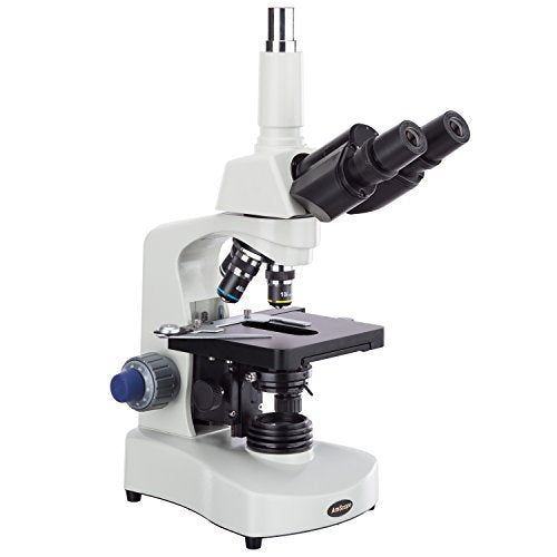 AmScope T340B-LED-9M Digital Siedentopf Trinocular Compound Microscope, 40X-2000X Magnification, Brightfield, WF10x and WF20x Eyepieces, LED Illumination, Abbe Condenser, Double-Layer Mechanical Stage, Includes 9MP Camera with Reduction Lens and Software
