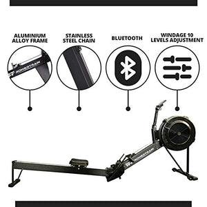 RowerTrain Air Resistance Home Rowing Machine, Adjustable Footrest and Bench, LCD Monitor-Real Time Data, Complete Workout, Easy Assembly-Foldable, High Calorie Burning