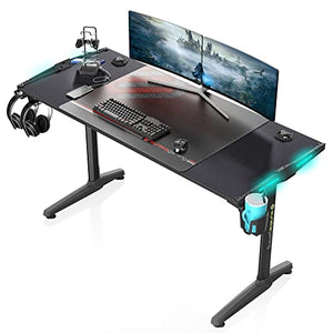 EUREKA ERGONOMIC 55 Inch RGB LED Gaming Desk with Free Mouse Pad, USB Ports, Cup Holder - Black