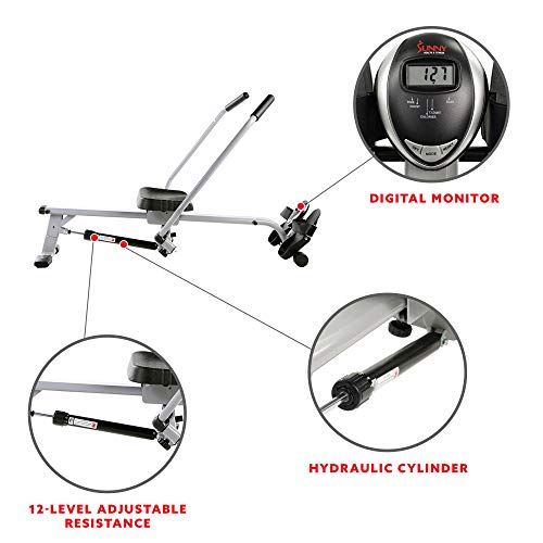 Sunny Health & Fitness SF-RW5639 Full Motion Rowing Machine Rower w/ 350 lb Weight Capacity and LCD Monitor