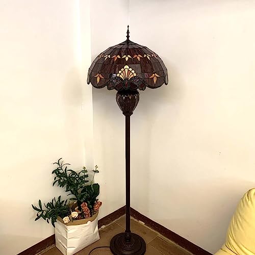 Bieye Baroque Tiffany Style Stained Glass Double Lit Floor Lamp 64-inch Tall (Red)